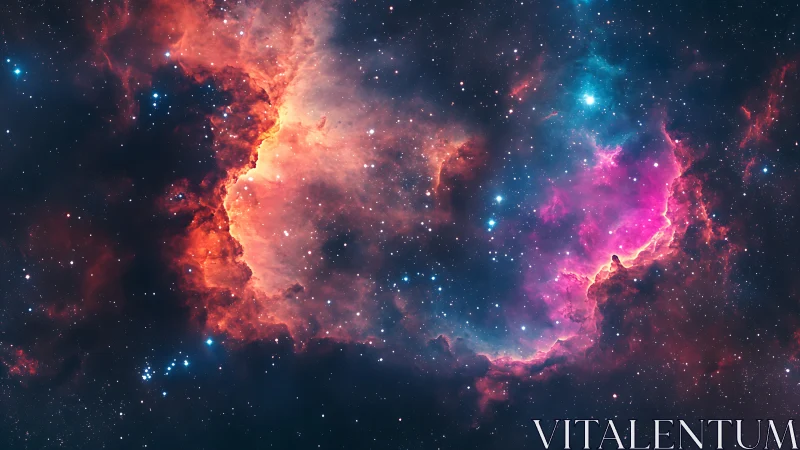 Vast colorful nebula glows in deep space with starry calm