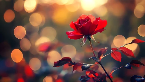 Red rose with bokeh background in soft focus.