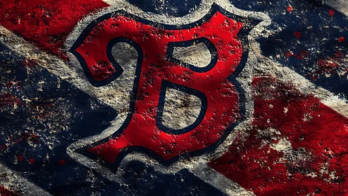 Textured red emblem B on distressed tricolor surface design.