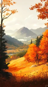 Autumn mountain valley glows under soft golden morning light.