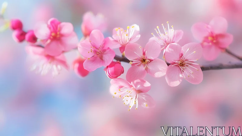 Cherry Blossom Branch: Delicate Pink Florals with Golden Stamens.