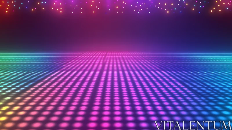 Neon dotted dance floor glowing under playful party lights.