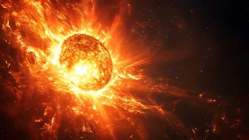 Exploding star hurls molten flares across deep black space