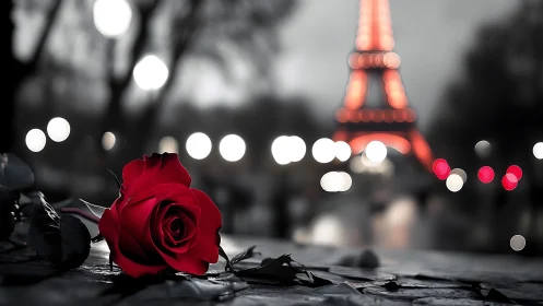 Red Rose Before Paris Lights.