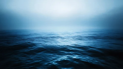 Endless blue ocean under soft horizon glow at dawn.