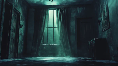 Ghostlit corridor where emerald fog stalks the silence.