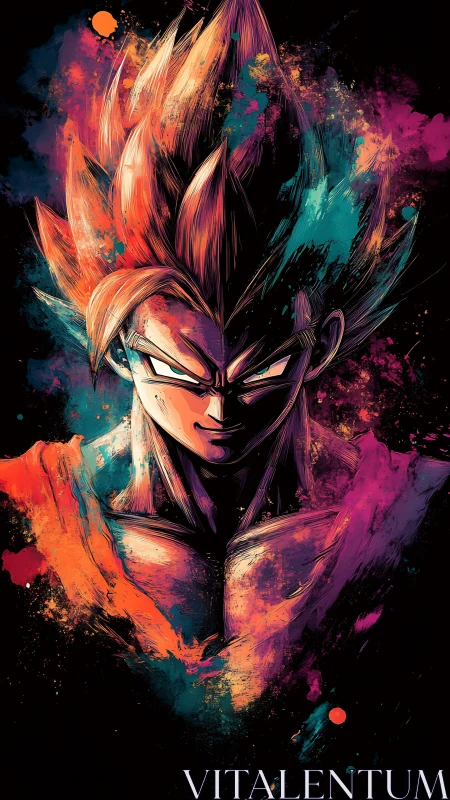 Energetic anime warrior portrait in neon splatter abstraction