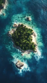 Aerial View of Vegetated Island Surrounded by Turquoise Ocean.