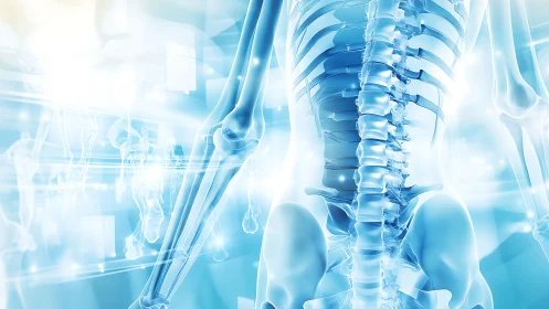 Glowing spine and bones in a calm, futuristic lightscape.