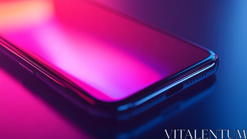 Bezel-less smartphone glows under neon gradient lighting