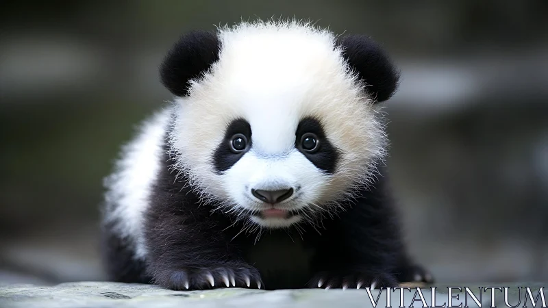 High-detail close-up of juvenile giant panda on stone surface