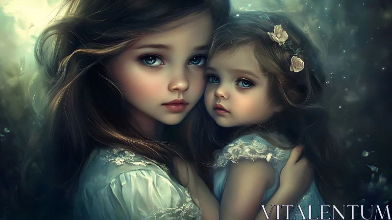 Soft-lit digital portrait of two sisters with stylized anatomy