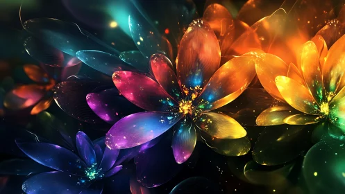 Prismatic luminous blossoms in radiant cosmic bloomscape.