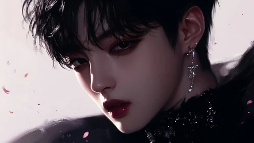 Androgynous portrait with high-gloss rendering and jeweled earring