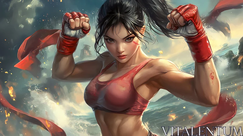 Female Fighter in Combat Ready Pose