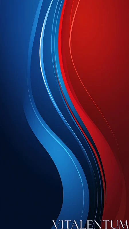 Dual-tone curved vector waves in deep red and blue palette.