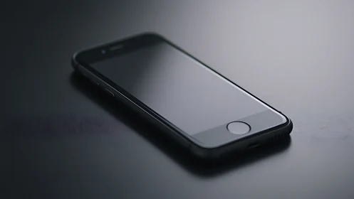 Sleek Black Smartphone on Polished Surface