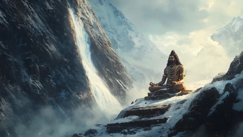 Mountain silence crowns the meditating sage in snowlight