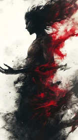 Silhouetted human figure dissolves into red and black smoke