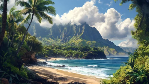 Coastal Valley with Fluted Cliffs and Sandy Beach Formation.