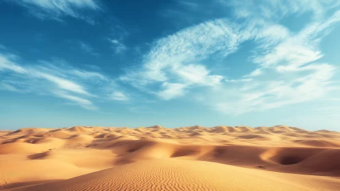 Aeolian dune field under high-altitude cirrus convection sky.