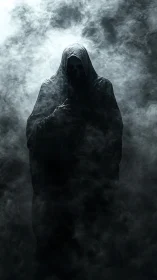 Cloaked shadow figure emerging from swirling ghostly fog.