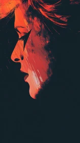 Side profile portrait dissolves into abstract red brush streaks