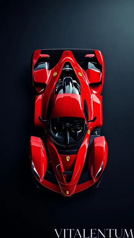 Top-down render of red hypercar with extreme aero sculpting.