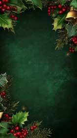Christmas holly border frames deep green festive background