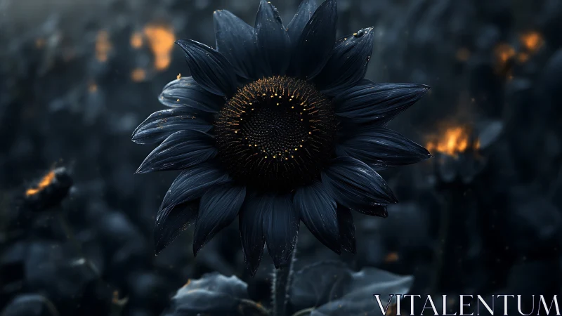 Dark Sunflower with Golden Center and Wet Petals.