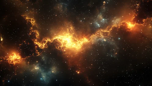 Fiery nebula band cutting across a dense star field.