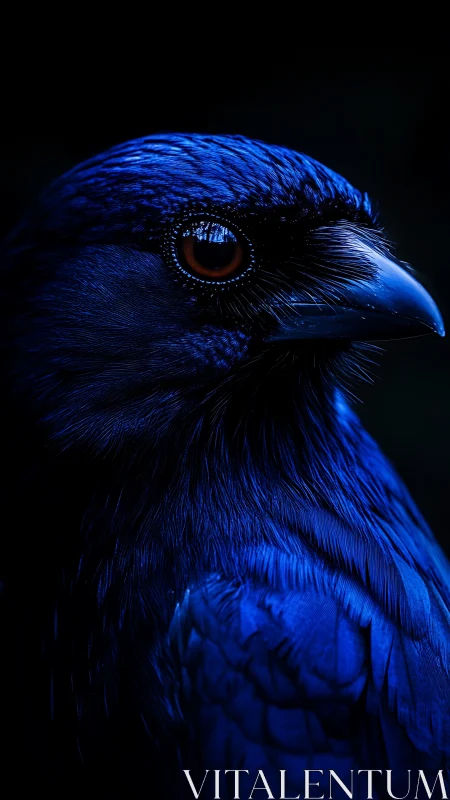 A Striking Blue Bird's Intense Gaze Captured in Light.