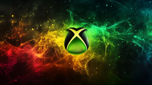 Glowing green X emblem in vivid red, yellow, green nebula.
