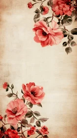 Soft vintage roses drift gently across warm parchment