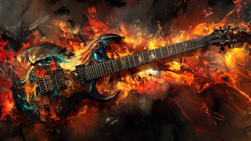 Electric guitar of swirling fire and color igniting sound.