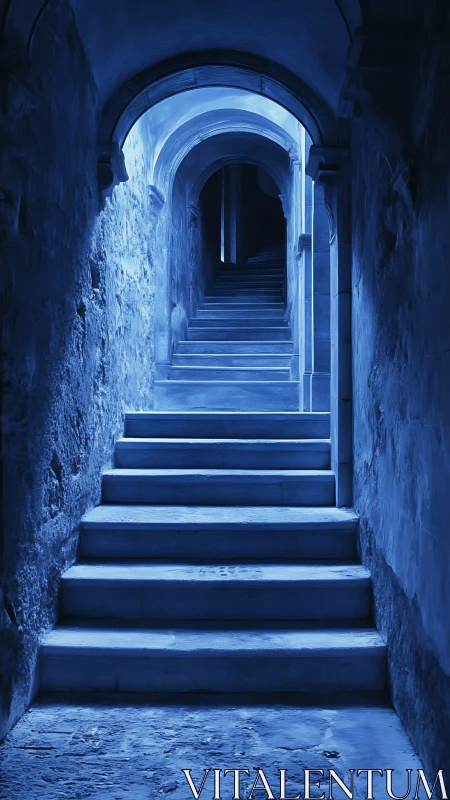 Mysterious blue stone staircase invites a quiet upward journey