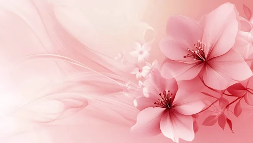 Soft-gradient cherry blossoms rendered in ethereal digital bloom