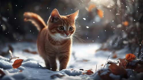 Ginger Kitten Discovers Winter's Crystalline Wonder.