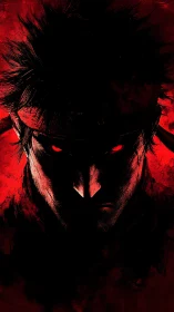 Warrior silhouette burns under crimson shadow light.