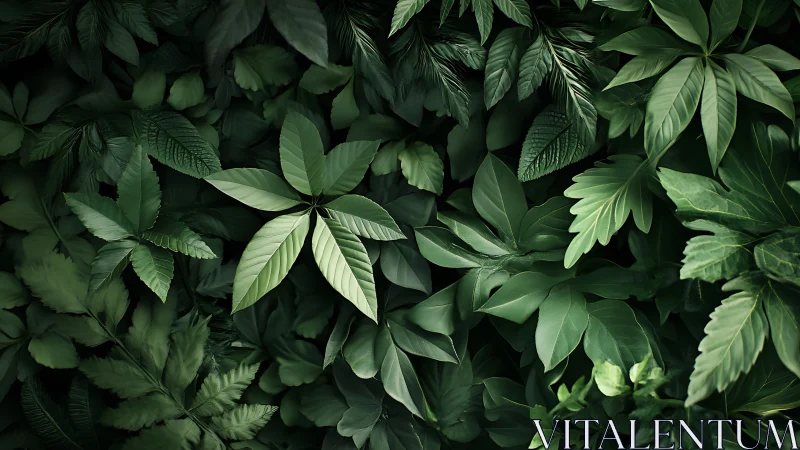 Dense tropical foliage forms layered emerald leaf tapestry.