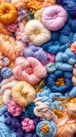 Chromatic macro study of intertwined pastel yarn florals.