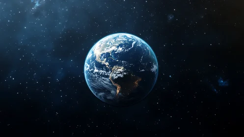 Our bright blue Earth quietly glows in the calm of space