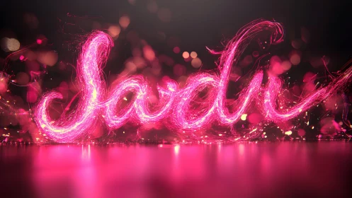 Vibrant pink neon script spelling "Sardu" with glowing effects.