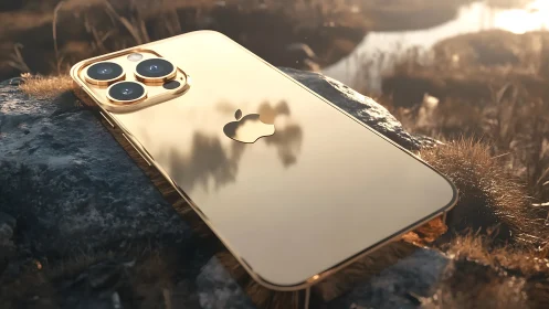 Premium smartphone with triple-lens camera system in golden finish.