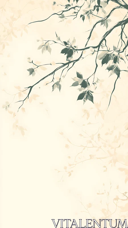 Diagonal ink branches form asymmetrical minimalist foliage composition