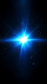 Intense blue starburst radiates across deep black cosmos