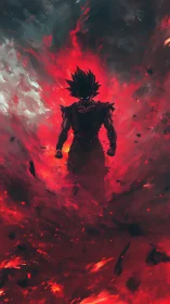 Storm-born warrior strides through a wildfire of skyfire