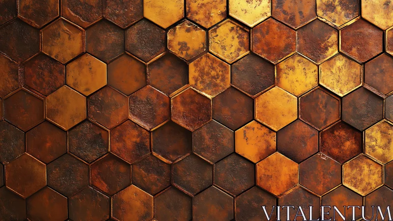 Rust kissed honeycomb wall gleaming in molten golds.