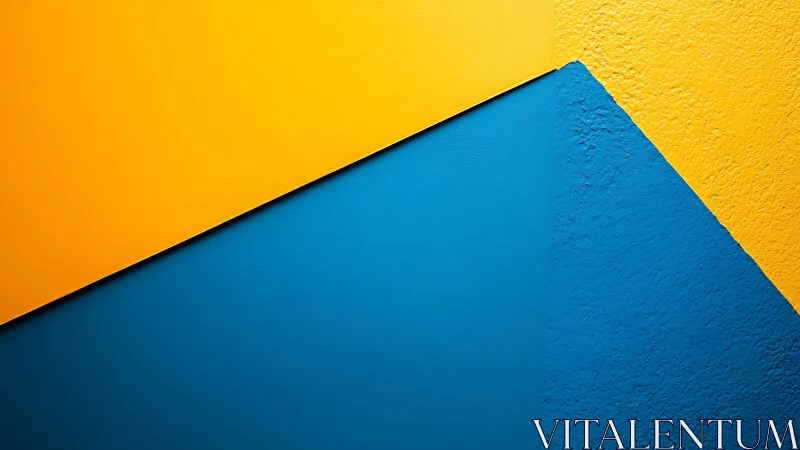 Diagonal color-field geometry contrasts matte blue and yellow planes