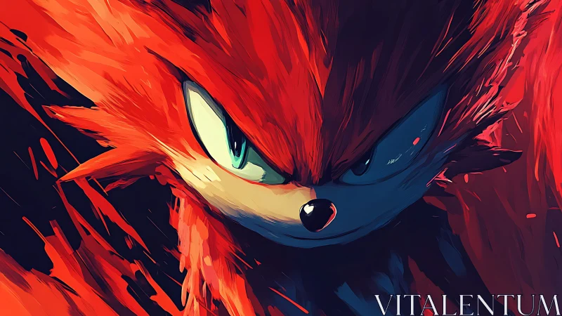 Fierce red creature gazes forward with fiery determination